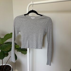 Reformation Gray Ribbed Long Sleeve Top